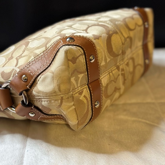 Super Classic Coach F13980 Carly Optic Signature Handbag w/Leather Strap & Trim - Picture 7 of 16